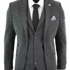 Men’s Charcoal Grey 3 Piece Tweed Herringbone Suit – STZ11